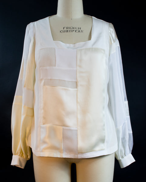 White Silk Square Neck Patchwork Top