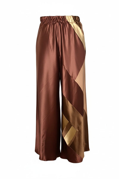 Bias Cut XL Pant Patchwork Silk Charmeuse Brown