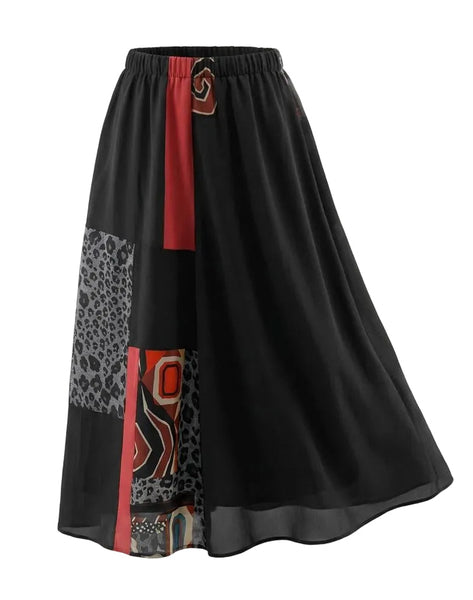 XL Black Silk Chiffon Patchwork Palazzo Pant