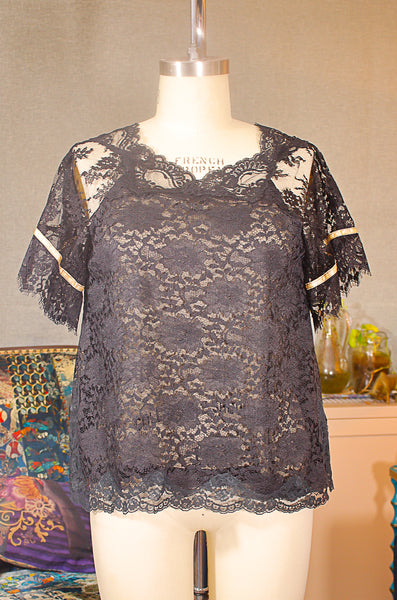 Black Lace top Lined with Silk Chiffon