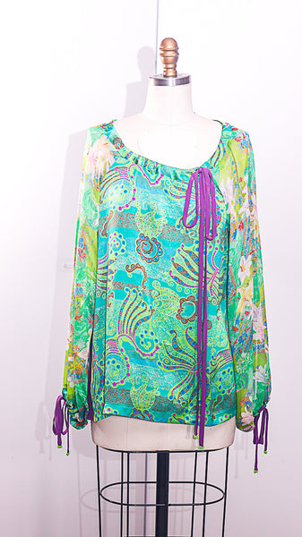 Floral Printed Silk Charmeuse with Silk Chiffon Printed Sleeves