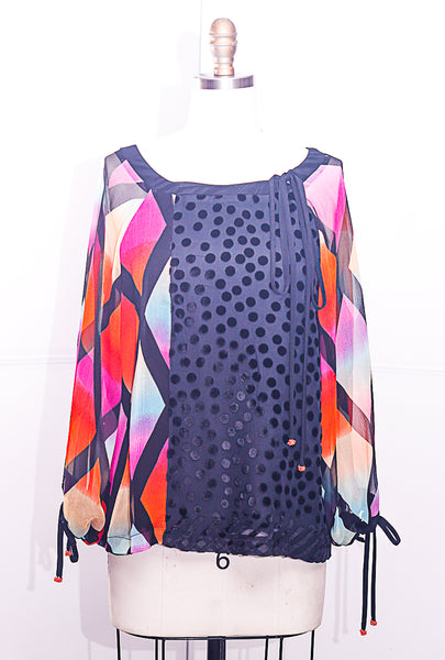 Blouse Black Silk Printed Velvet Chiffon with Printed Silk Chiffon