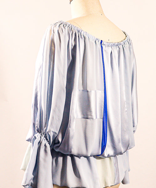 Large Light Blue Patchwork Silk Charmeuse BOHO Top