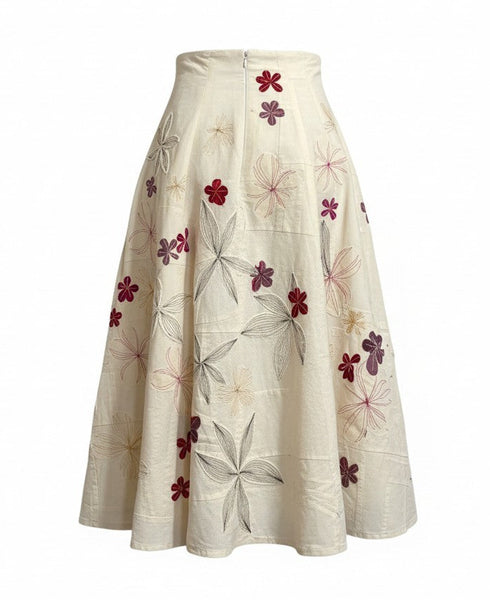 Patchwork Muslin Skirt with Applique Flowers