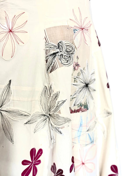 Patchwork Muslin Skirt with Applique Flowers