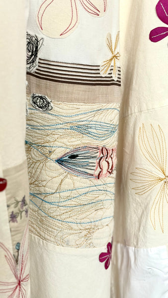Patchwork Muslin Skirt with Applique Flowers