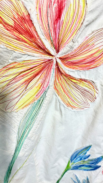 Patchwork Muslin Skirt with Applique Handpainted Flowers