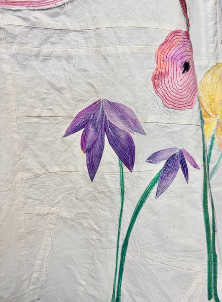 Patchwork Muslin Skirt with Applique Handpainted Flowers