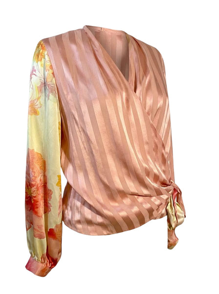 Large Pink Silk Charmuese Wrap Top