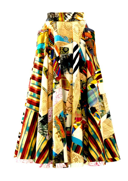 Patchwork Circle Skirt With Detailed Beaded Pocket