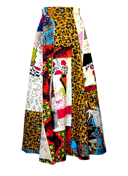 Patchwork Panel Skirt with Writing