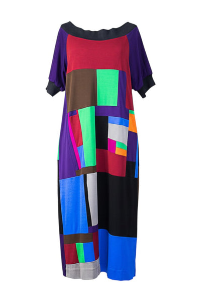 Large Patchwork Matte Jersey Dress with Ribbing