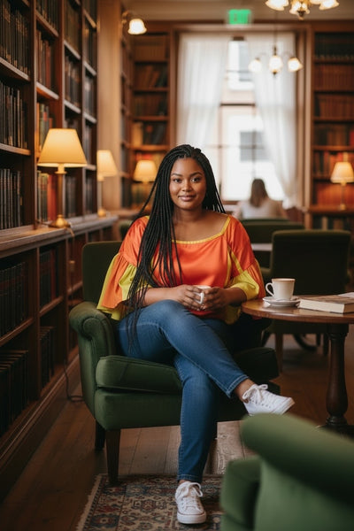 Orange Silk Patchwork Top with Ruffle Sleeve with Ribbing waist