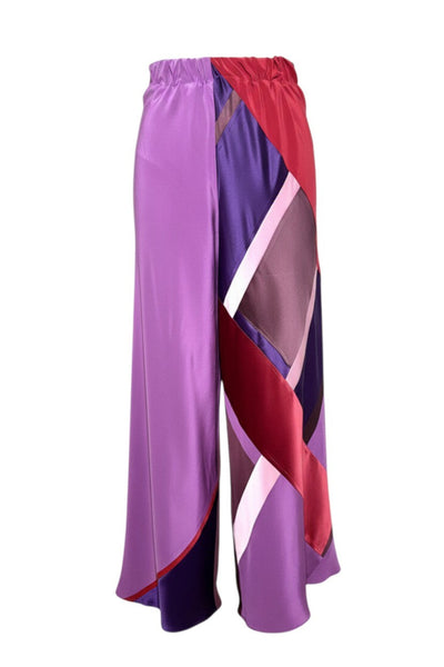 Bias Cut XL Pant Patchwork Silk Charmeuse Purple