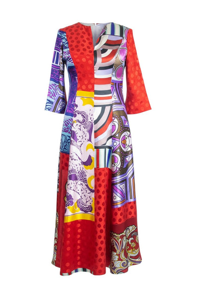 Print Patchwork Silk Dress