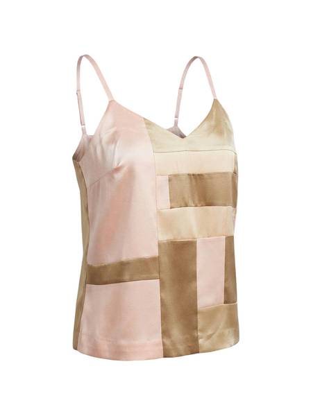 Small Patchwork Stretch Silk Peach and Taupe