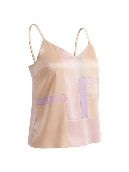 Small Patchwork Stretch Silk Peach Cami