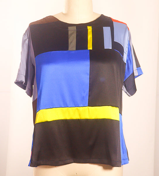 Stretch Silk Patchwork T Shirt