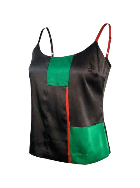 Red Black and Green Patchwork Medium Silk Camisole