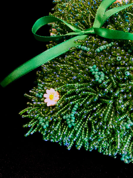 Beaded Bridal Pillow Green Beads