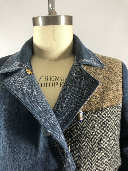 Patchwork Coat with Wool and Denim