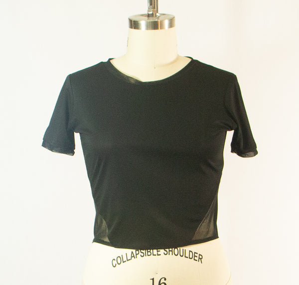 Short Sleeve Black Rayon T shirt with Sheer Inserts
