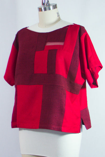 Patchwork Red Silk Dupioni Tunic Large