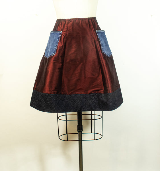Denim and Silk Skirt A Line