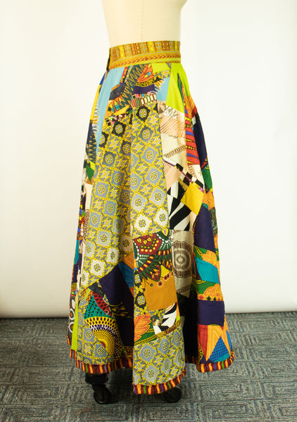 Patchwork Circle Skirt With Detailed Beaded Pocket
