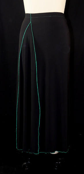 Black Matte Jersey Skirt with Green Edging