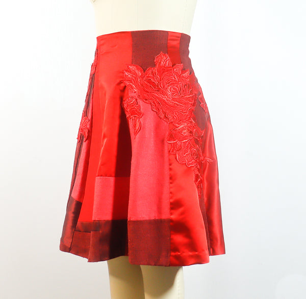 Silk Satin with Red Lace Appliques