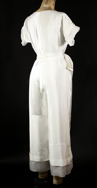 White Patchwork Silk Jumpsuit