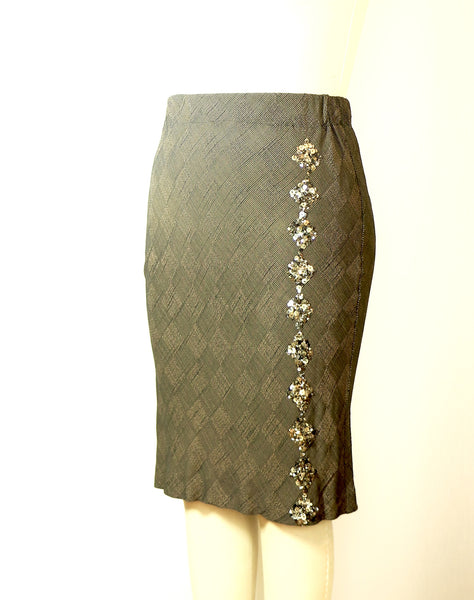 Short Bias Cut Rayon Skirt with Silk Sequin Beading