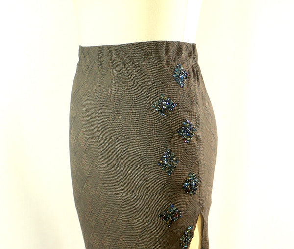 Long Bias Cut Rayon Straight Skirt with Sequins detail